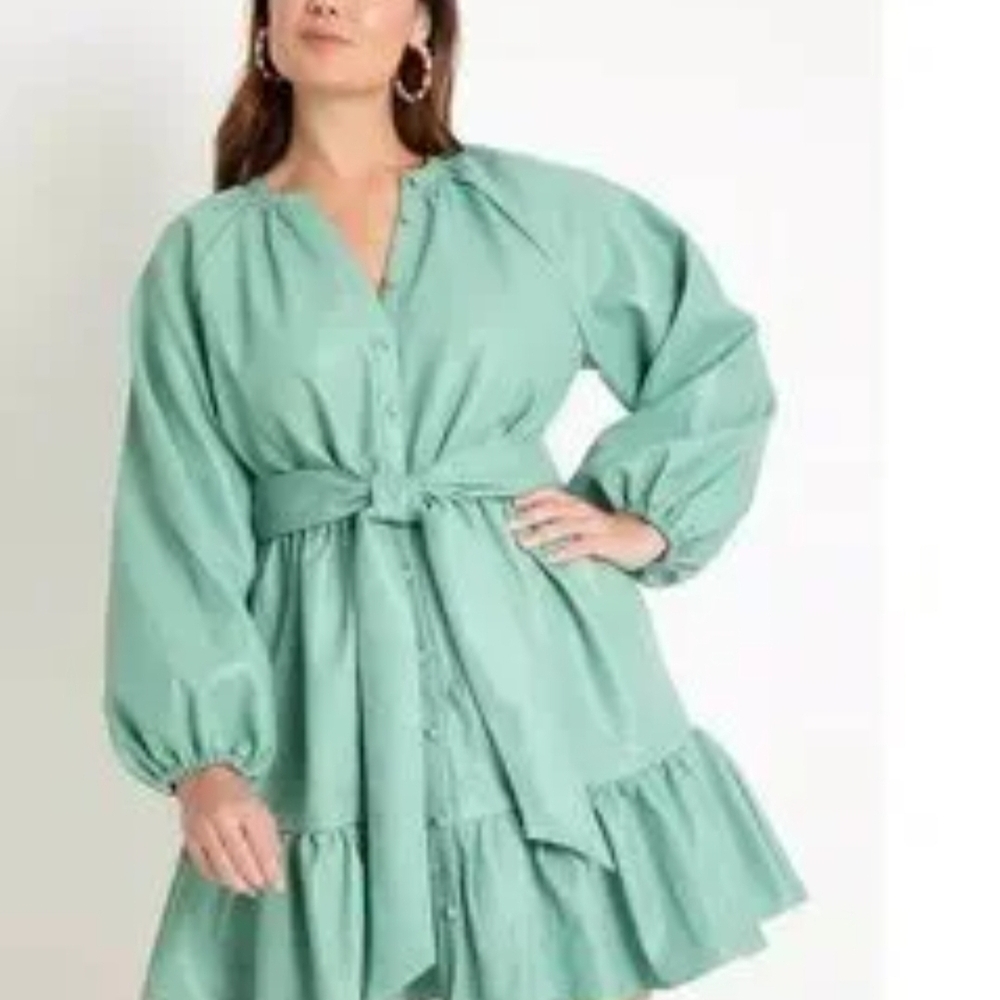 Eloquii Mint Long Sleeve Faux Leather Soft Dress Women Plus Size 24